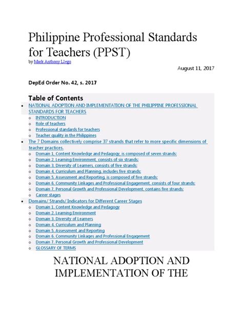 What are the Philippine Professional Standards for  .